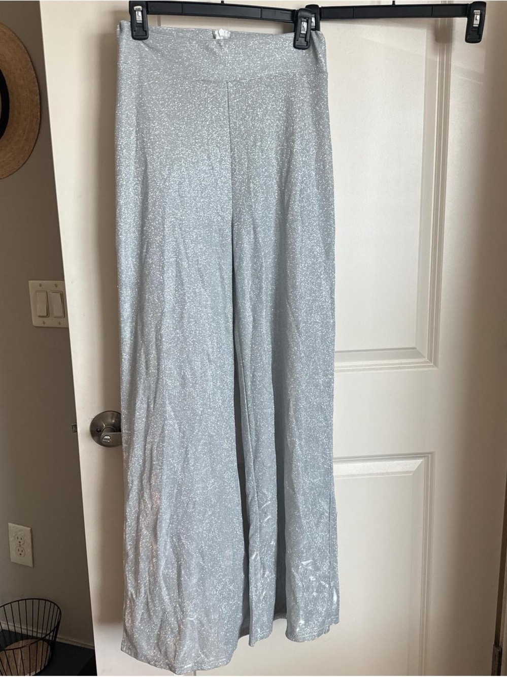 Amazon Silver Sparkle Straight-Leg Jumpsuit Pants